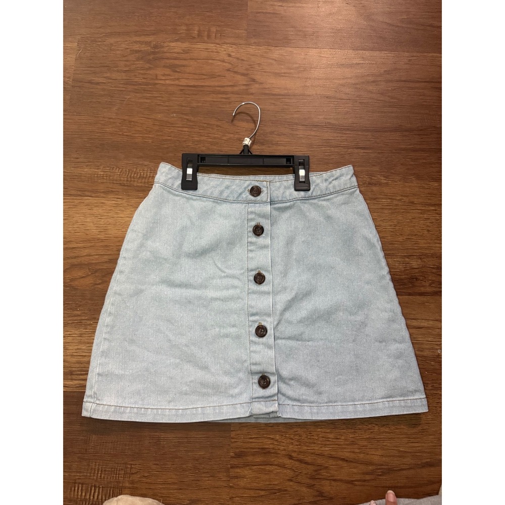 Forever 21 Light Wash Denim Mini Skirt Button Front A-Line Blue Size Small
